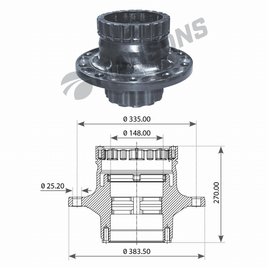 Ступица задняя без подшипников Volvo FH/FM/FMX/Renault D/C/T 900.464.1