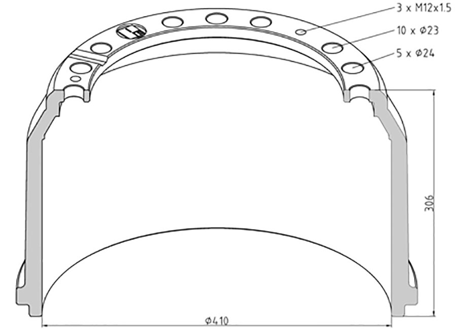 Барабан тормозной 410*239*306 задний MB GL3054230401