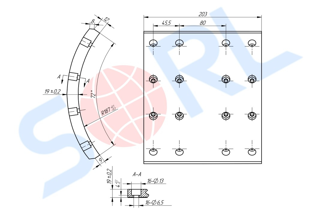 Накладка тормозная 19932 STD 413*203 Scania 3/4 HM5701