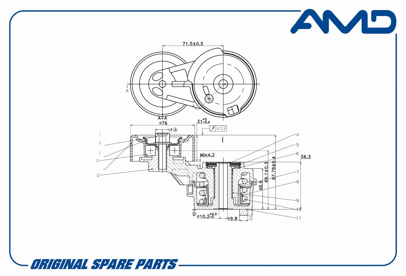 Натяжитель ремня приводного Hyundai Solaris 1.4/1.6 10> AMDGTI39210