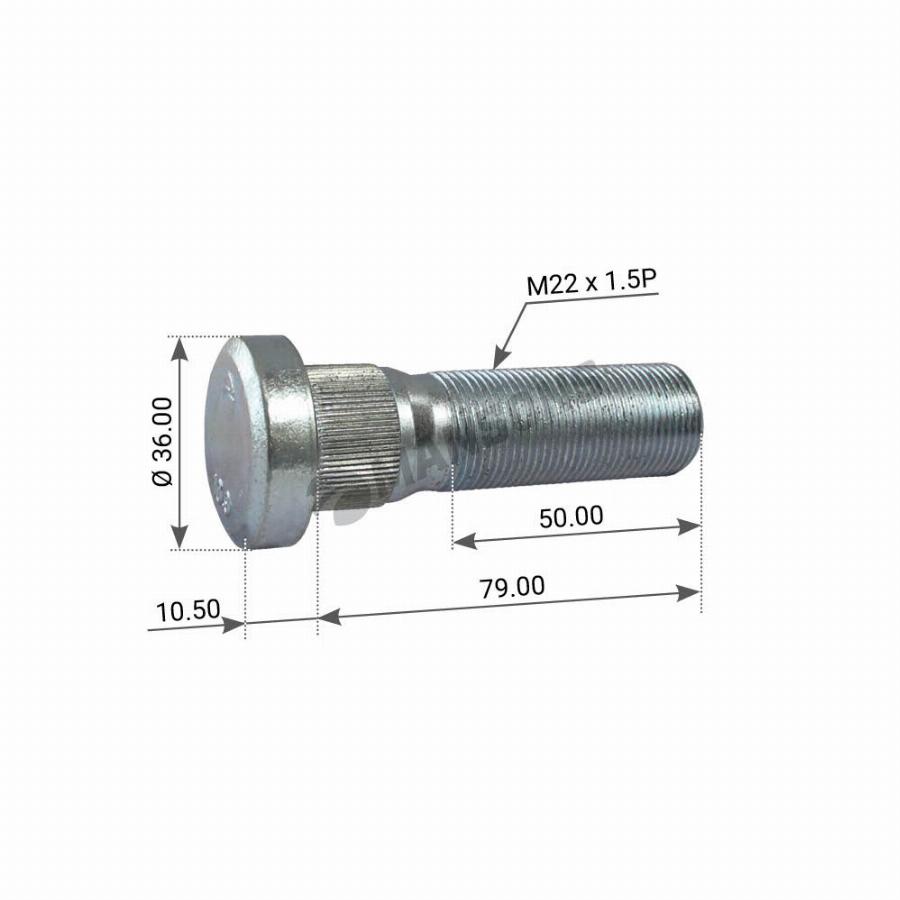 Болт колесный M22*1,5*124,5/114 Volvo FH/FM/Renault Premium 033.900.529