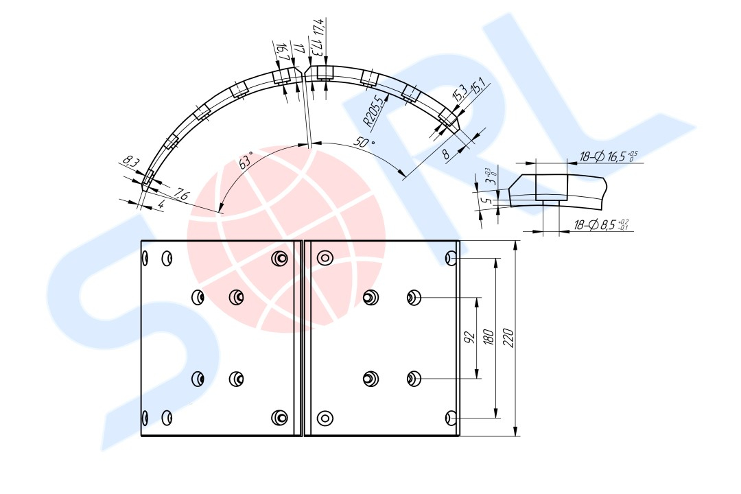Накладка тормозная 19581 STD 410*223 задняя MB/MAN HM5802AB