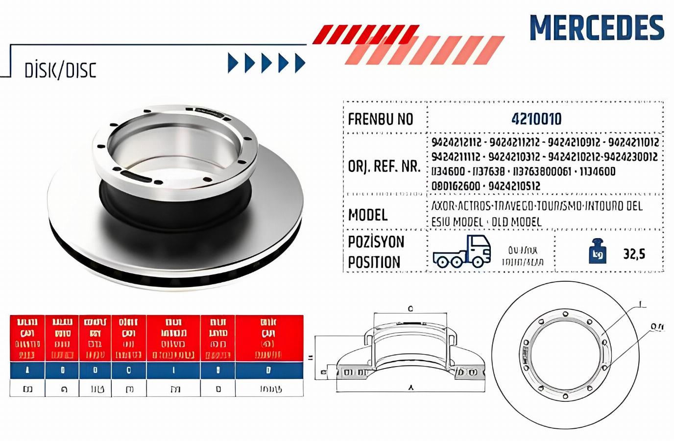 Диск тормозной 430*45*210 MB Actros 4210010