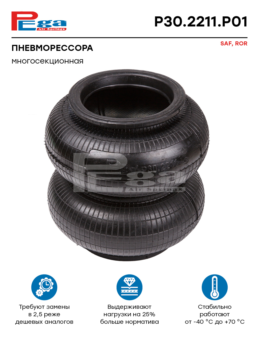 Пневморессора двойной сильфон в сборе DAF/ROR/Volvo P30.2211.P01