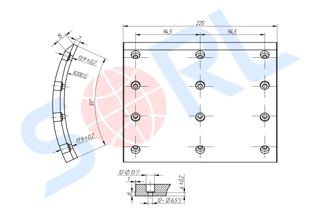 Накладка тормозная 19940 STD 410*223 Volvo F/FL7/10/FH12/16 HM5801