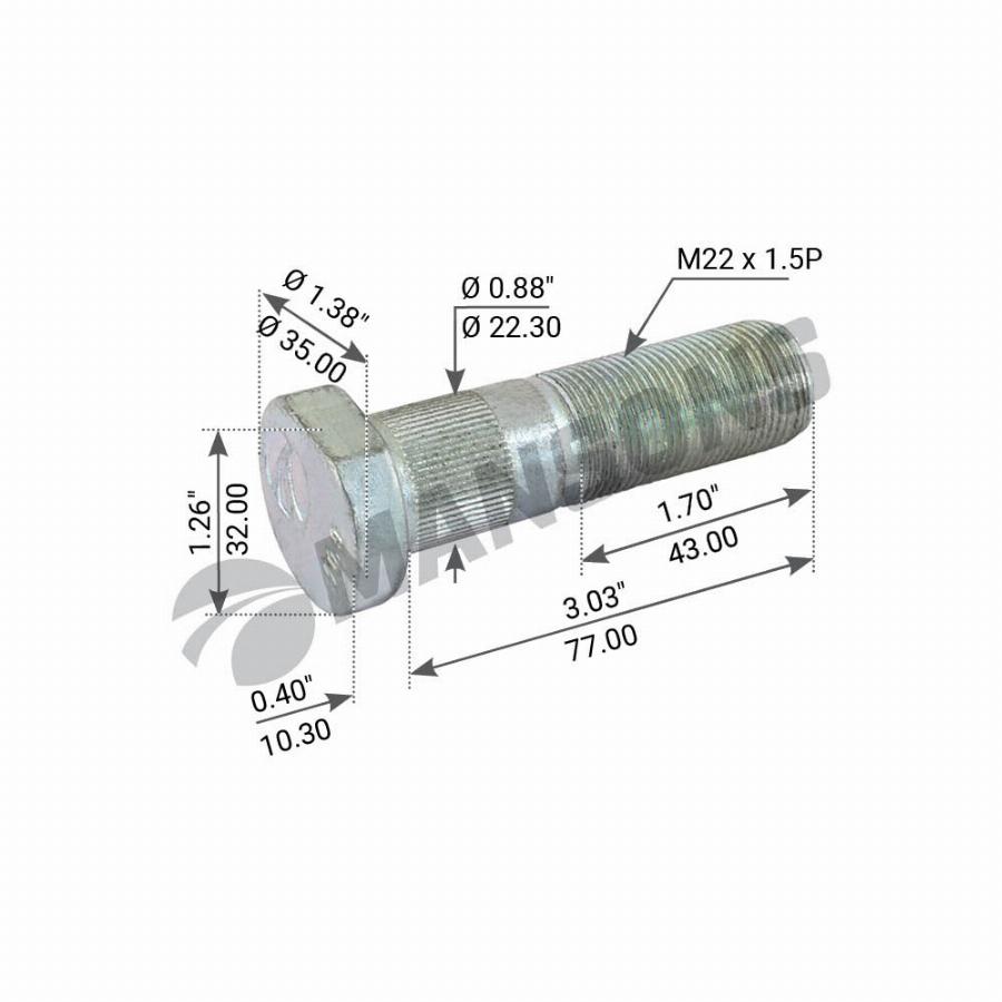 Болт колесный M22*1.5*078/88 SAF 600.122