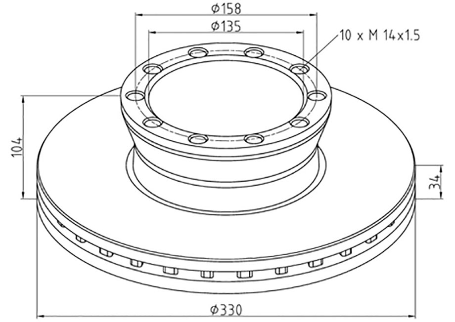 Диск тормозной 330*74*104 MAN L2000 GL81508030024