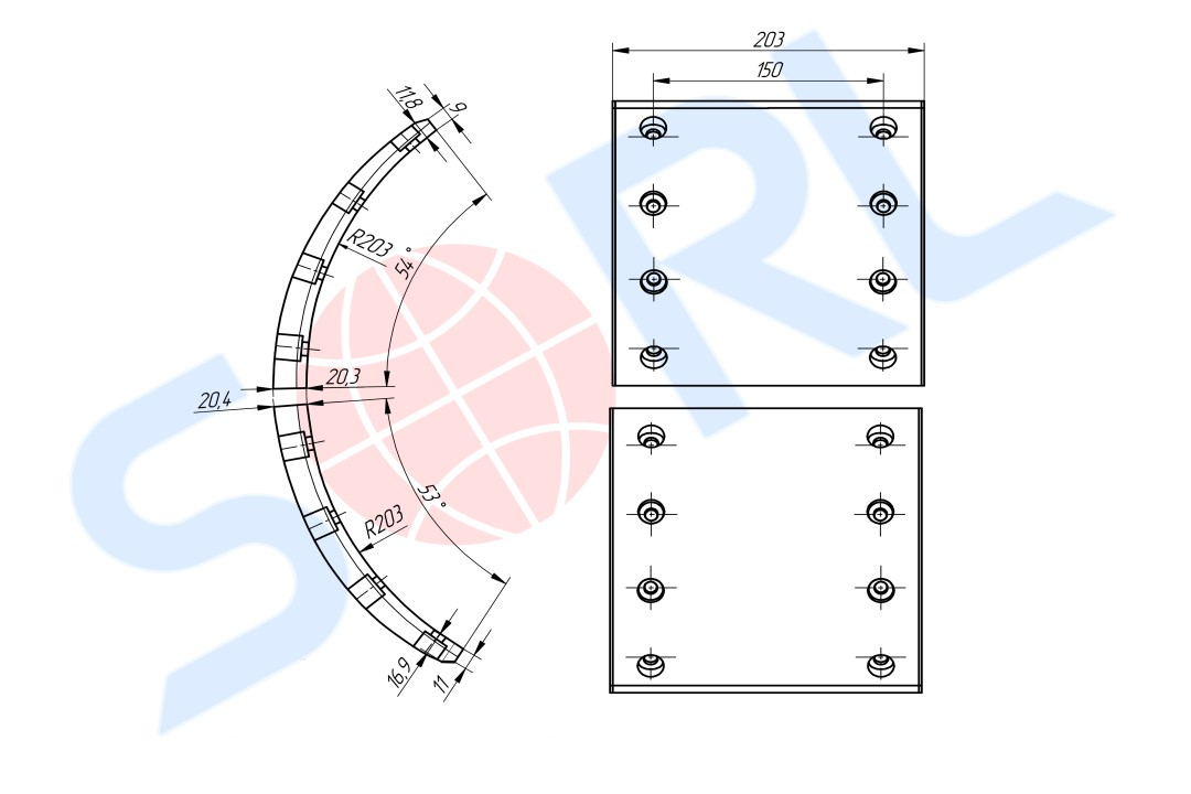 Накладка тормозная 19477 STD 420*203 без заклепок SAF HM5726AB
