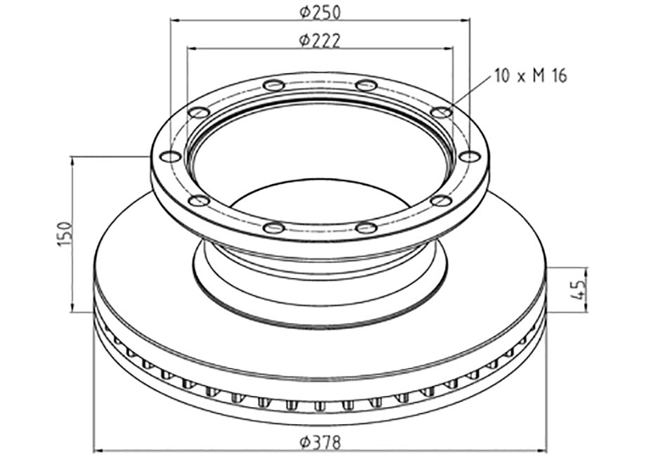 Диск тормозной 378*45*150 ROR LM/LMC GL21225115