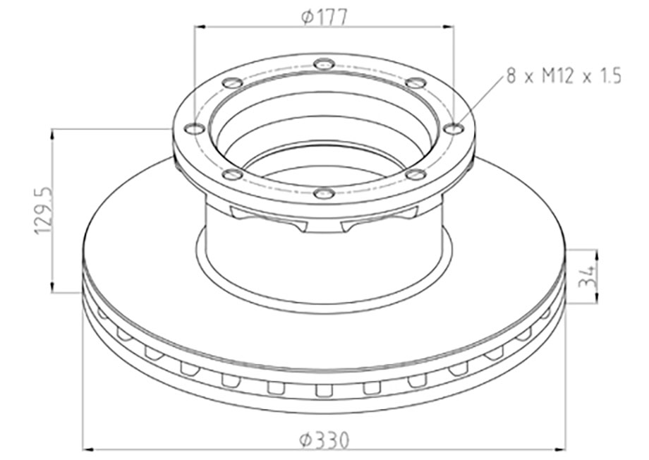 Диск тормозной 330*129,5*34 MAN L2000/MB Atego 00--> GL81508030039